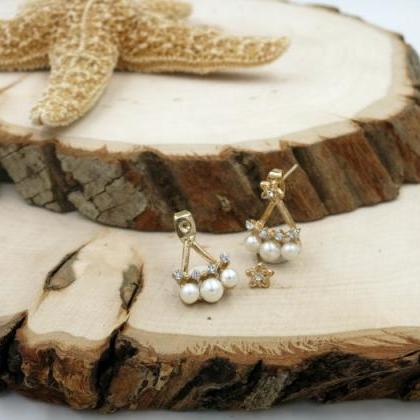 3 - Pearl With Crystal Ear Jacket Earrings, Front..