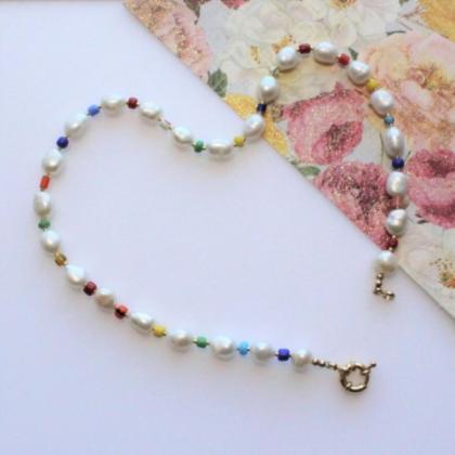 Baroque Pearl Rainbow Beaded Necklace