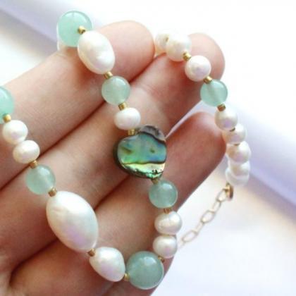 Pearl And Green Aventurine Beaded Necklace