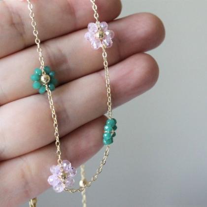Daisy Crystal Beaded Flower Choker Necklace