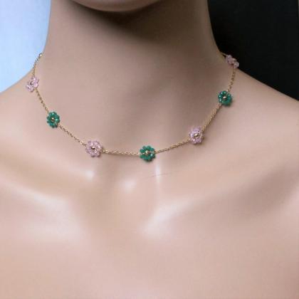 Daisy Crystal Beaded Flower Choker Necklace