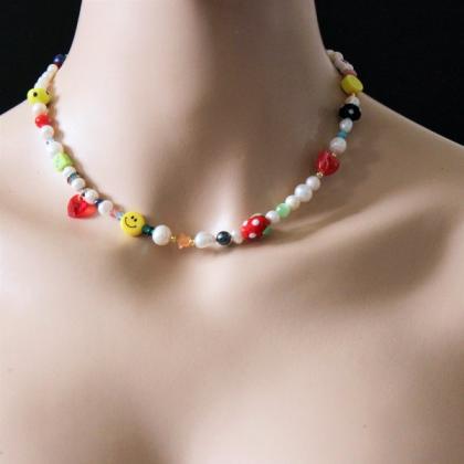 Pearls And Multicolor Beaded Choker Necklace