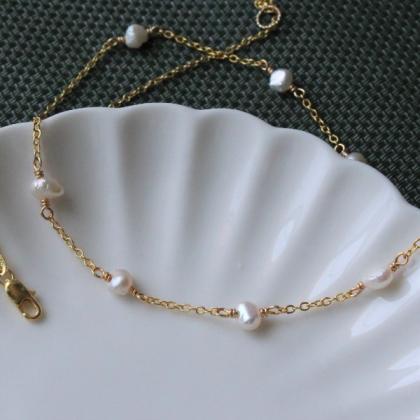 Dainty Pearl 18k Gold Filled Chain Necklace