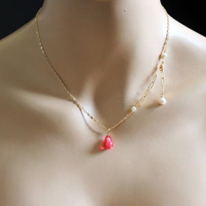 Pomegranate Seed And Baroque Pearl Necklace,..