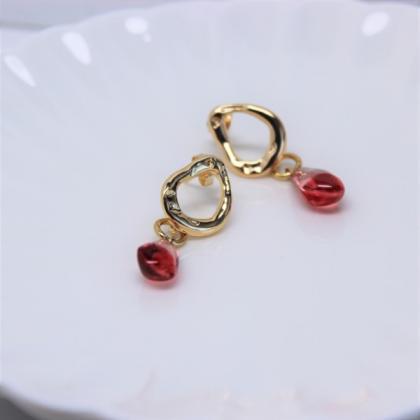 18k Real Gold Irregular Oval Ring Stud With..