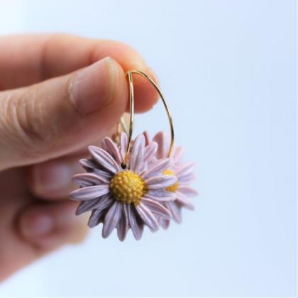 Daisy Polymer Clay Hoop Earrings / Boho Floral..