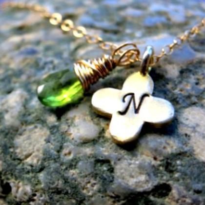 Gold Personalized Hand Stamped Initial Charm With..