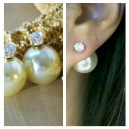 Double Side Pearl Earrings, Pearl And Sterling..
