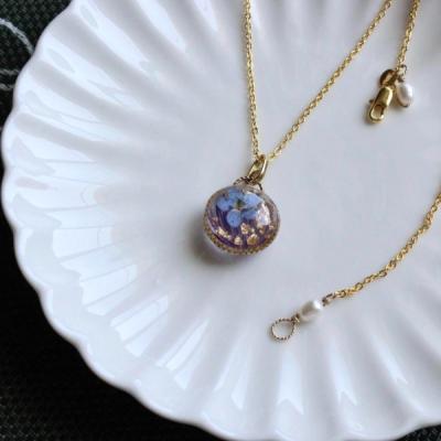 Dried Pressed Flower Resin Forget-me-not Necklace