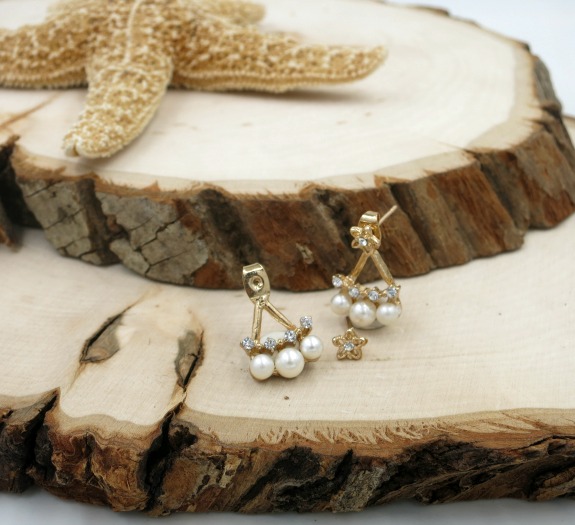 3 - Pearl With Crystal Ear Jacket Earrings, Front And Back Earrings