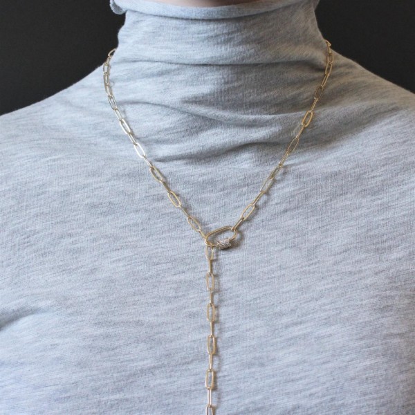 Chunky Gold Y Link Lariat Necklace