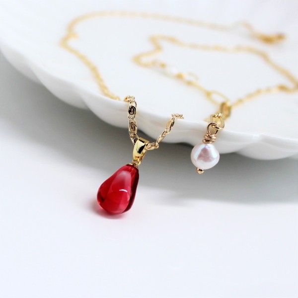 Pomegranate Seed And Baroque Pearl Necklace, Multiway Fruit Jewelry