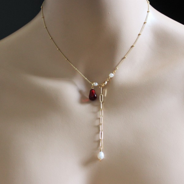 Dark Red Pomegranate Seed And Baroque Pearl Necklace, Multiway Fruit Jewelry