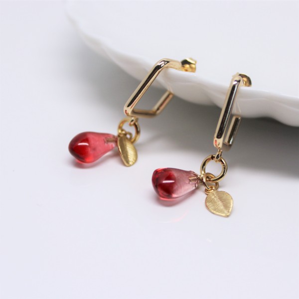 Pomegranate Seed Resin Gold Plated Hoop Earrings