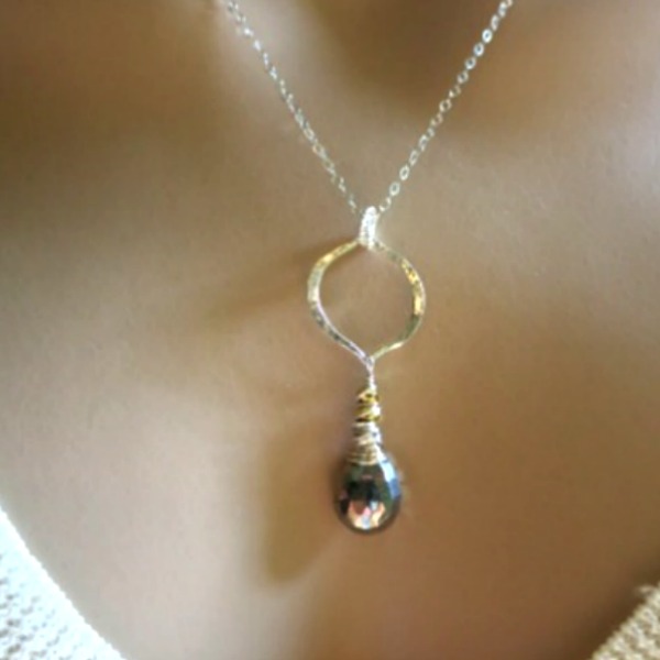 Silver Pyrite With Marquis Link Charm Sterling Silver Necklace.
