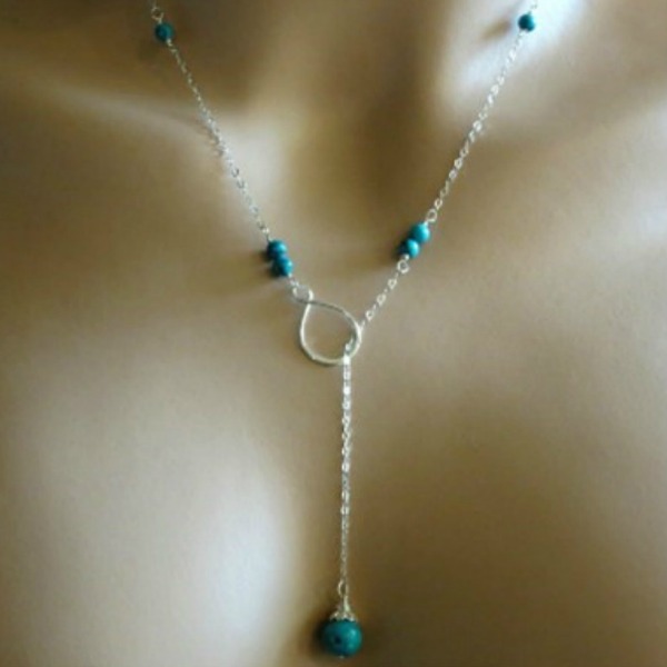 Turquoise Lariat Necklace. Turquoise With Infinity Charm Sterling Silver Necklace.