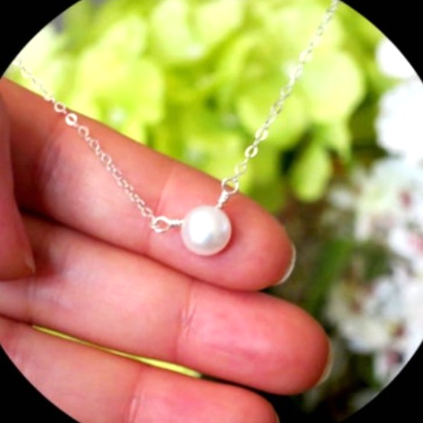 Simple Freshwater Pearl Pendant Necklace. Tiny White Pearl Sterling Silver Necklace.