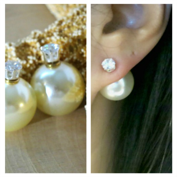 Double Side Pearl Earrings, Pearl And Sterling Silver Cz Stone Ear Jacket Earrings