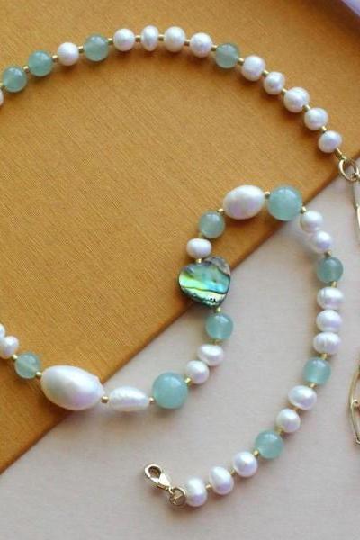Pearl and Green Aventurine Beaded Necklace