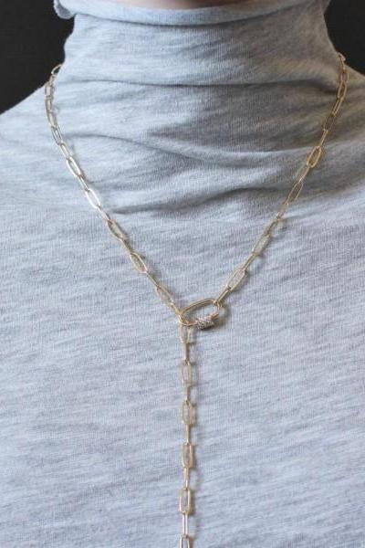 Chunky Gold Y Link Lariat Necklace