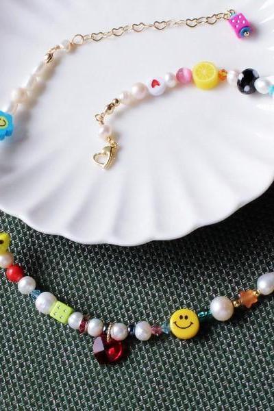 Pearls and Multicolor Beaded Choker Necklace